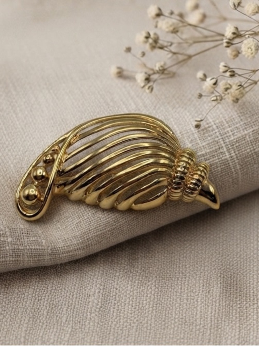 Gold Tone Nautical Conch Shell Brooch